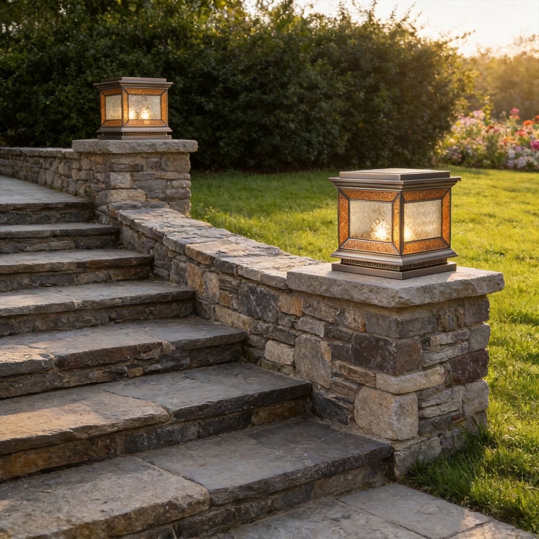 Solar Lights Pillar Modern Copper Outdoor Gate Lighting