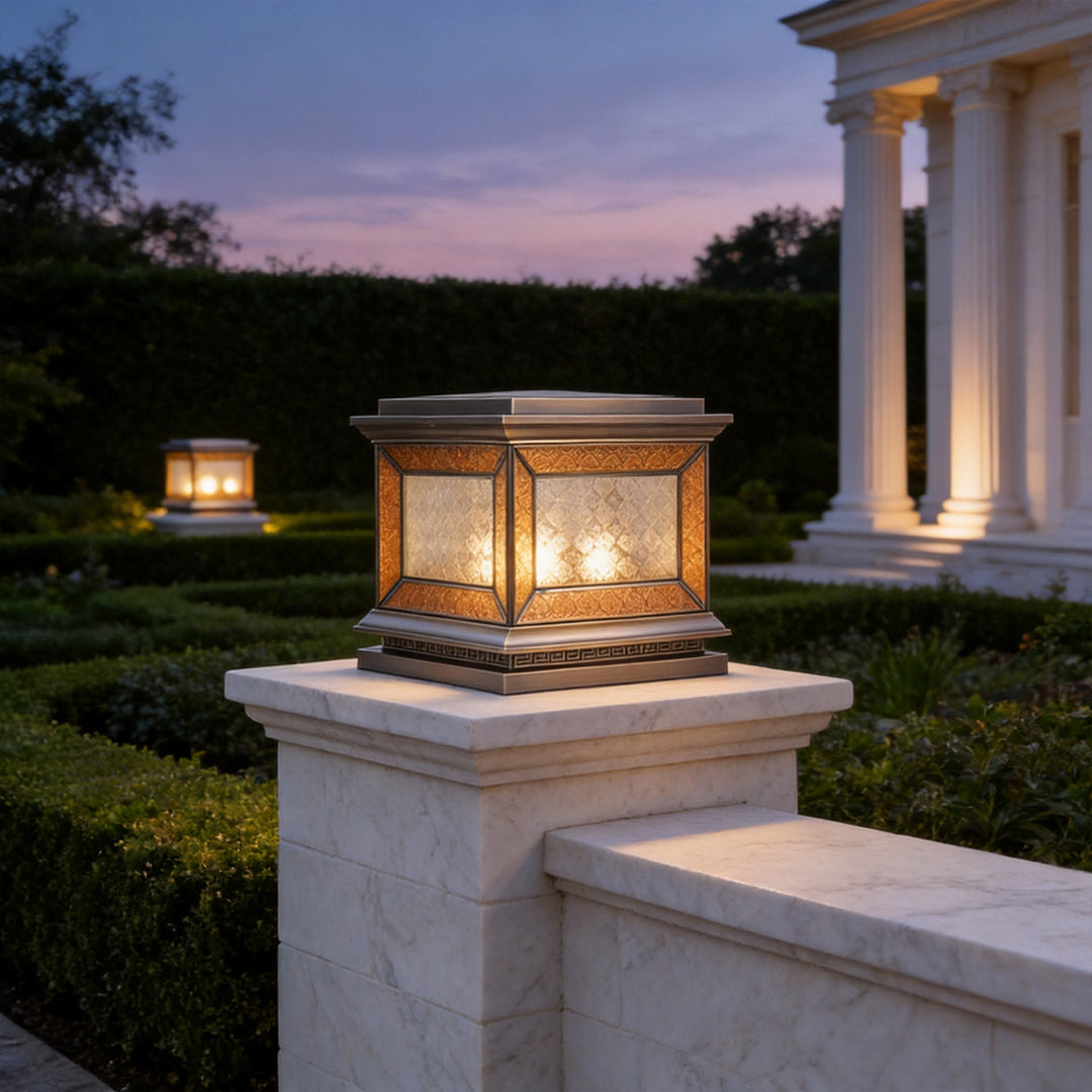 Solar Lights Pillar Modern Copper Outdoor Gate Lighting