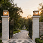 Solar Lights Pillar Modern Copper Outdoor Gate Lighting