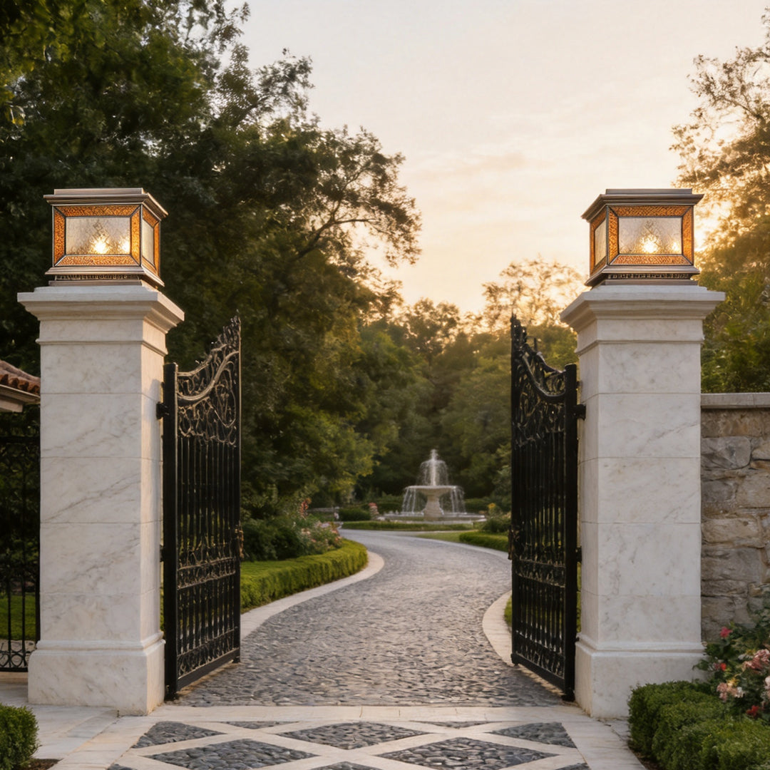 Solar Lights Pillar Modern Copper Outdoor Gate Lighting