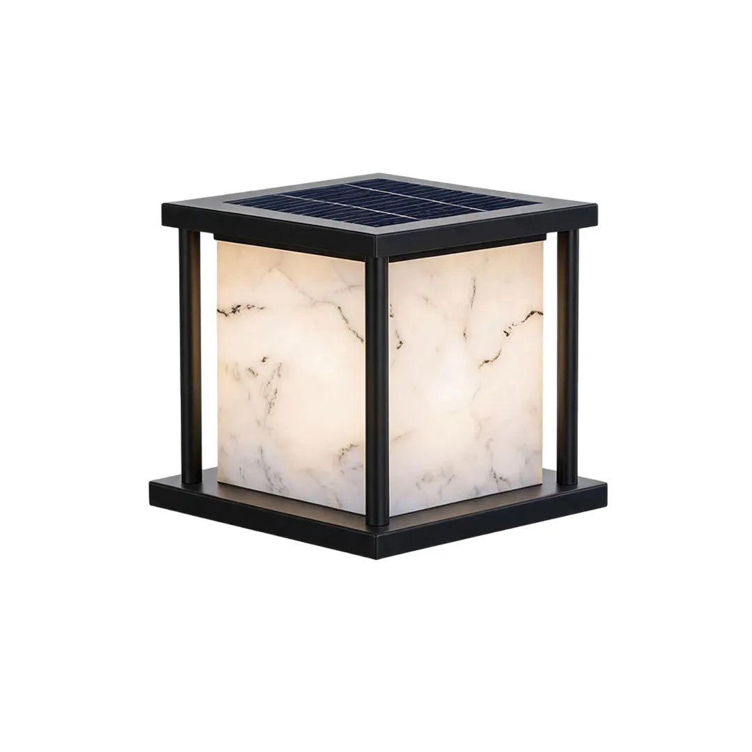 Outdoor Pillar Solar Lights Modern Faux Marble Light
