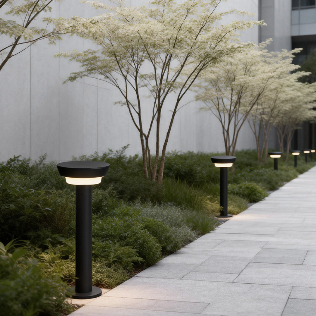 Solar Powered Garden Path Lights Black Cylindrical Light