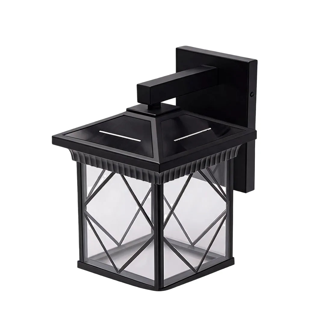 Solar Powered Outdoor Wall Sconce Retro Glass Light