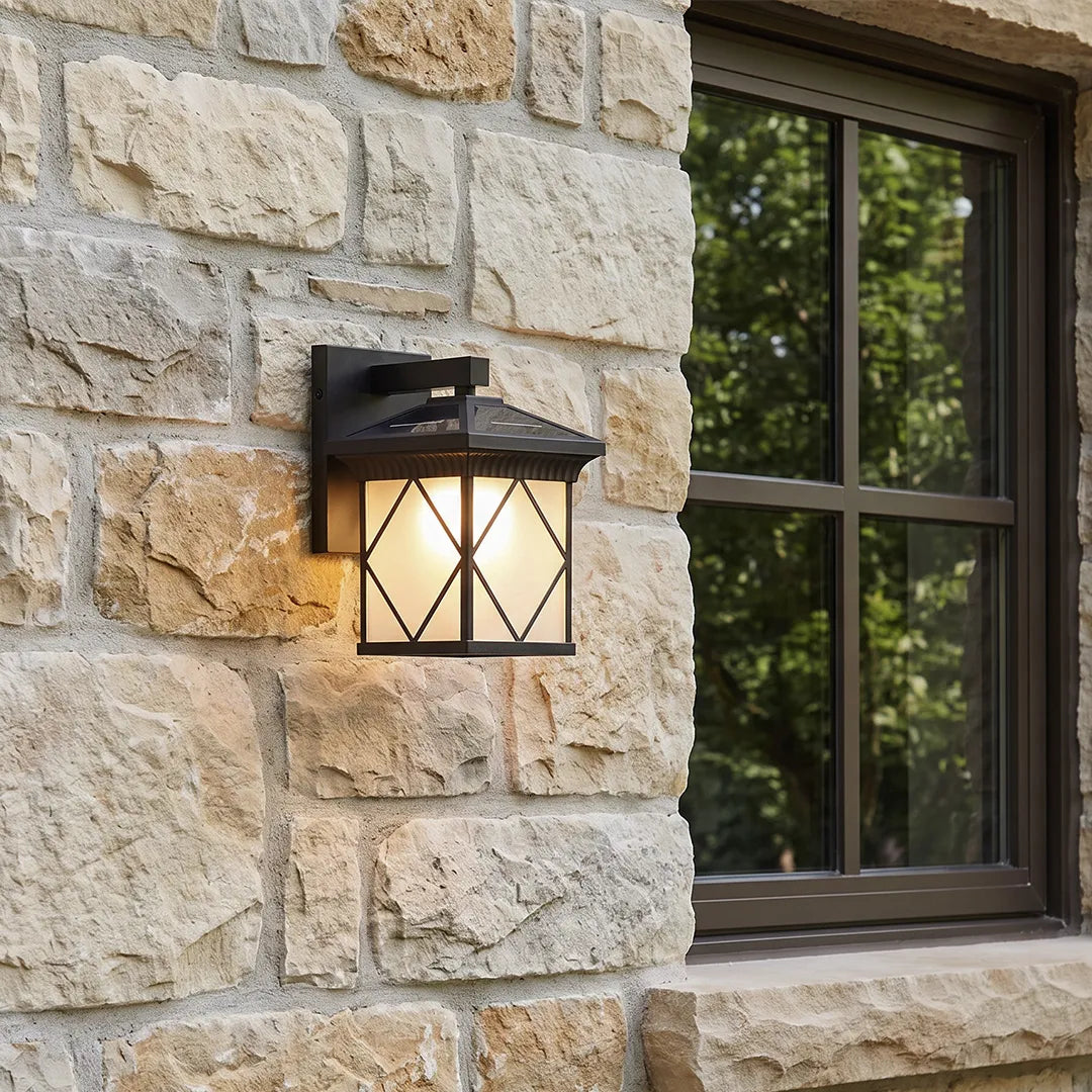 Solar Powered Outdoor Wall Sconce Retro Glass Light