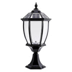 Solar Powered Pillar Lights Black Vintage Outdoor Light