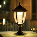 Solar Powered Pillar Lights Black Vintage Outdoor Light
