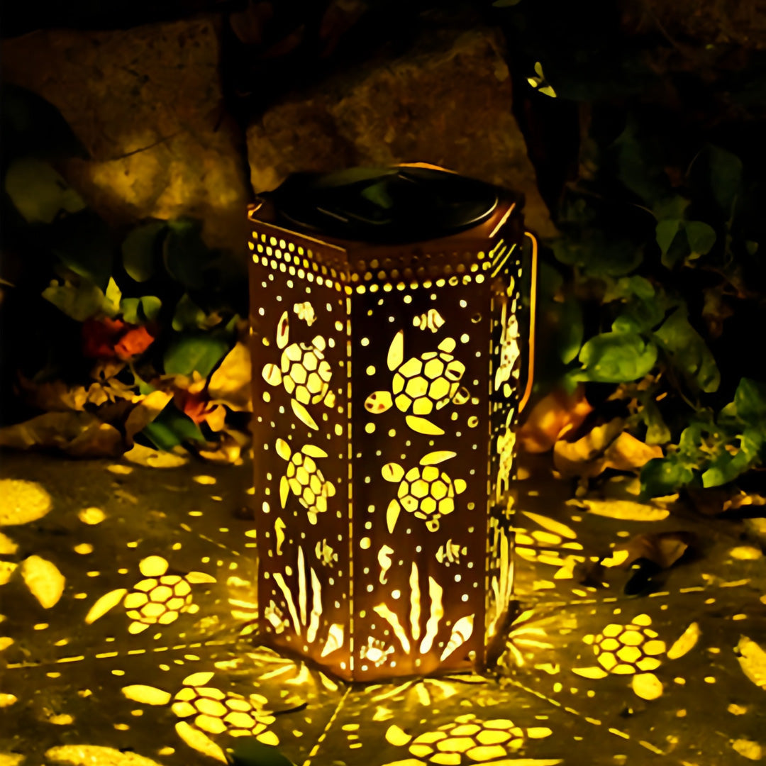 Red Outdoor Lantern Iron Body with Hollow-Out Design Solar Light