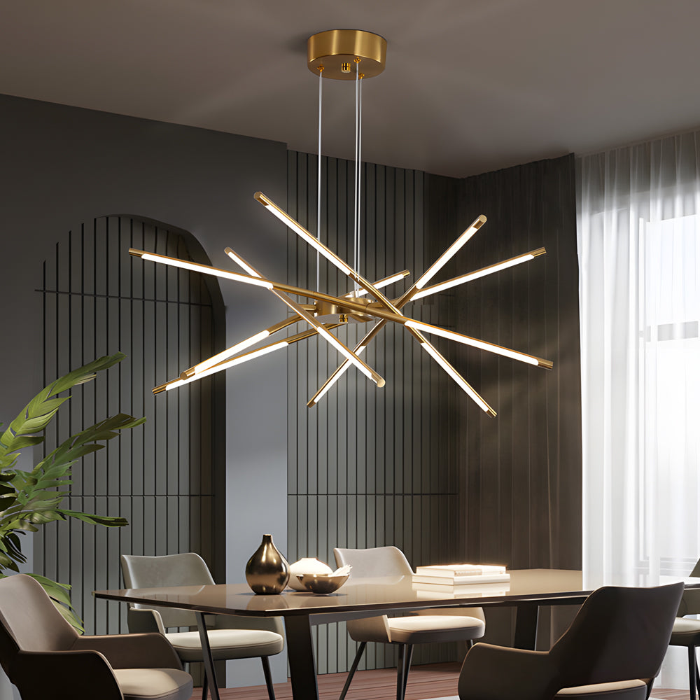 Modern Stepless Dimming Long LED Linear Sputnik LED Chandeliers - Gold/Black+Gold