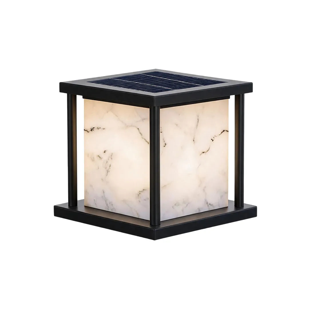 Outdoor Pillar Solar Lights Modern Faux Marble Light