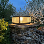 Square Pillar Light Ribbed Glass Outdoor Metal Light
