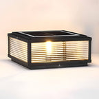 Square Pillar Light Ribbed Glass Outdoor Metal Light