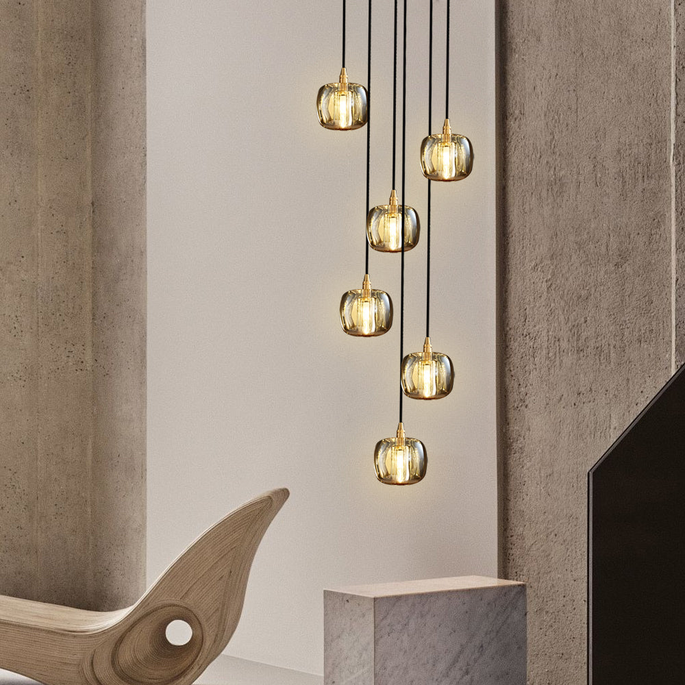 Staircase Crystal Chandelier Modern Copper Cube Ceiling Light
