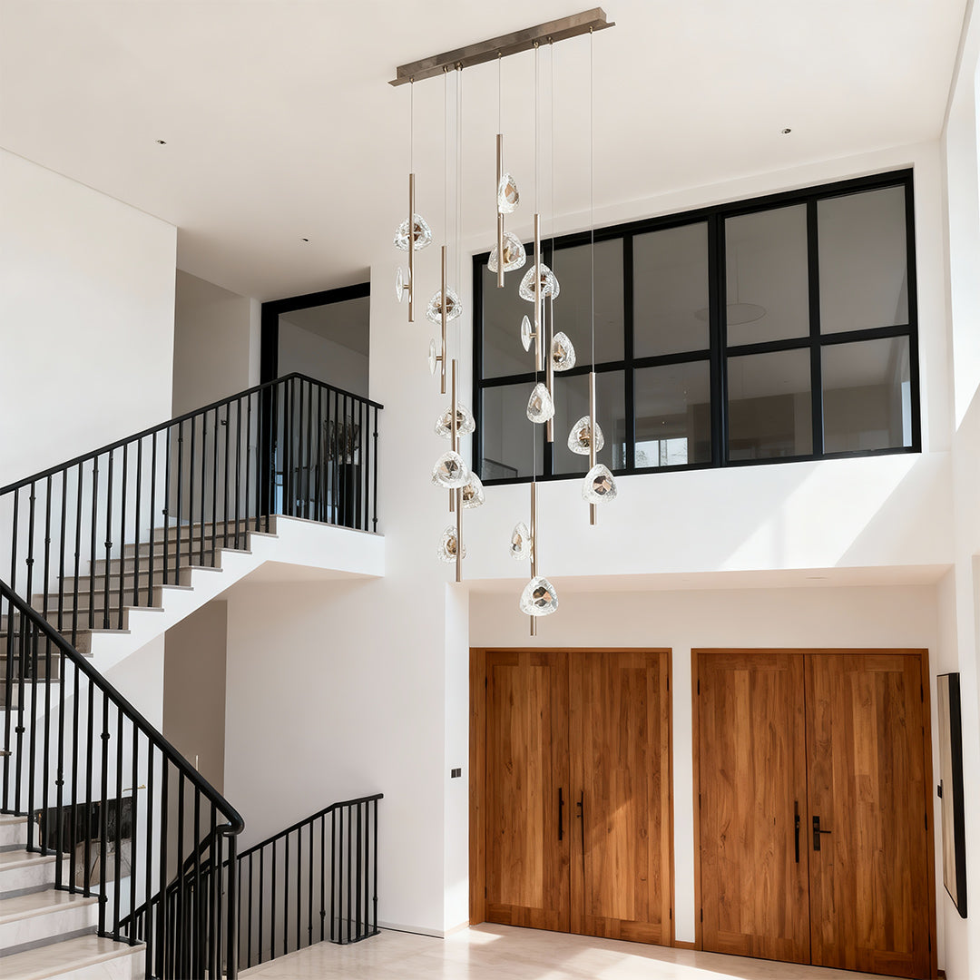 Staircase Crystal Chandelier Modern Aluminum Ceiling Light