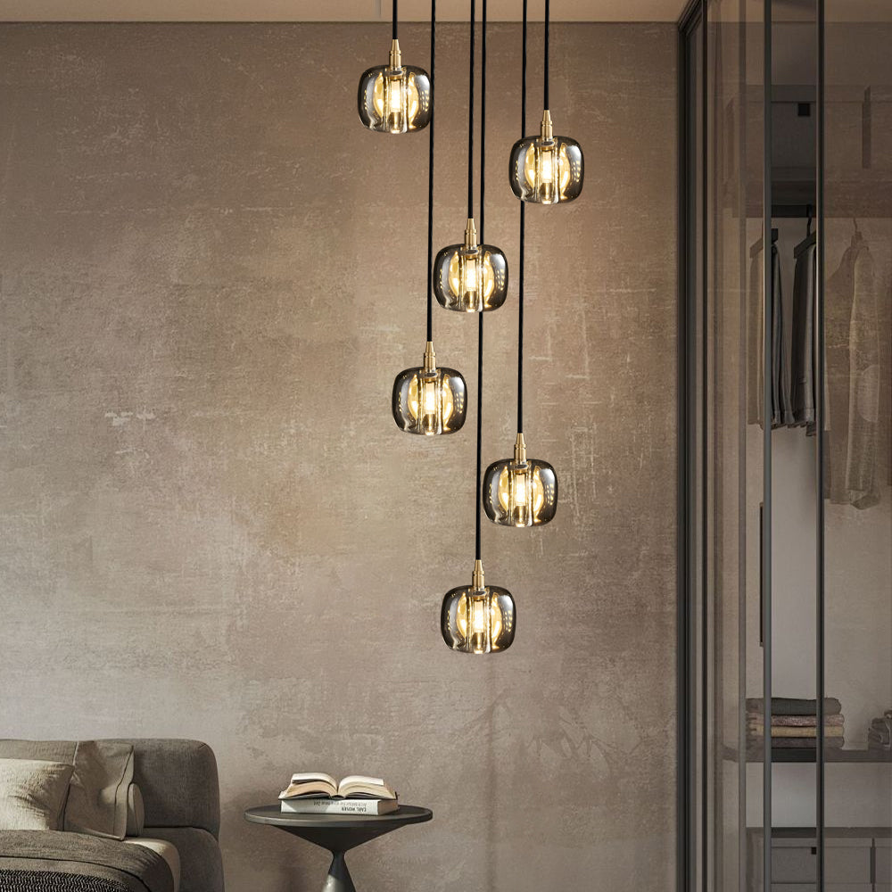 Staircase Crystal Chandelier Modern Copper Cube Ceiling Light