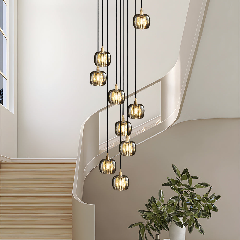 Staircase Crystal Chandelier Modern Copper Cube Ceiling Light