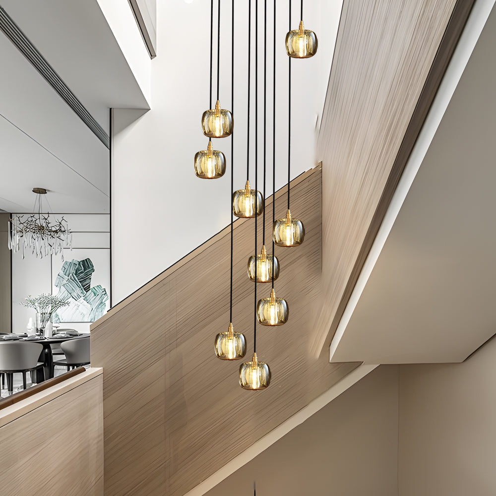 Staircase Crystal Chandelier Modern Copper Cube Ceiling Light