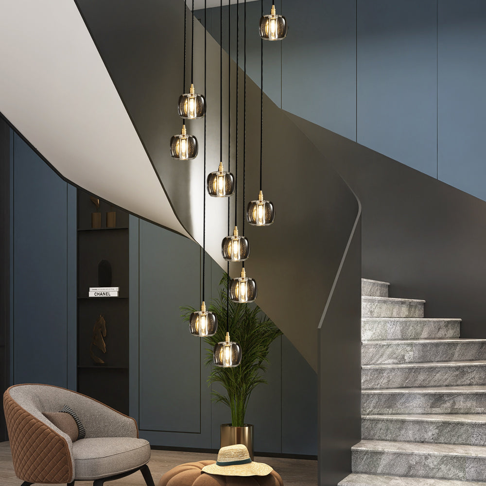 Staircase Crystal Chandelier Modern Copper Cube Ceiling Light