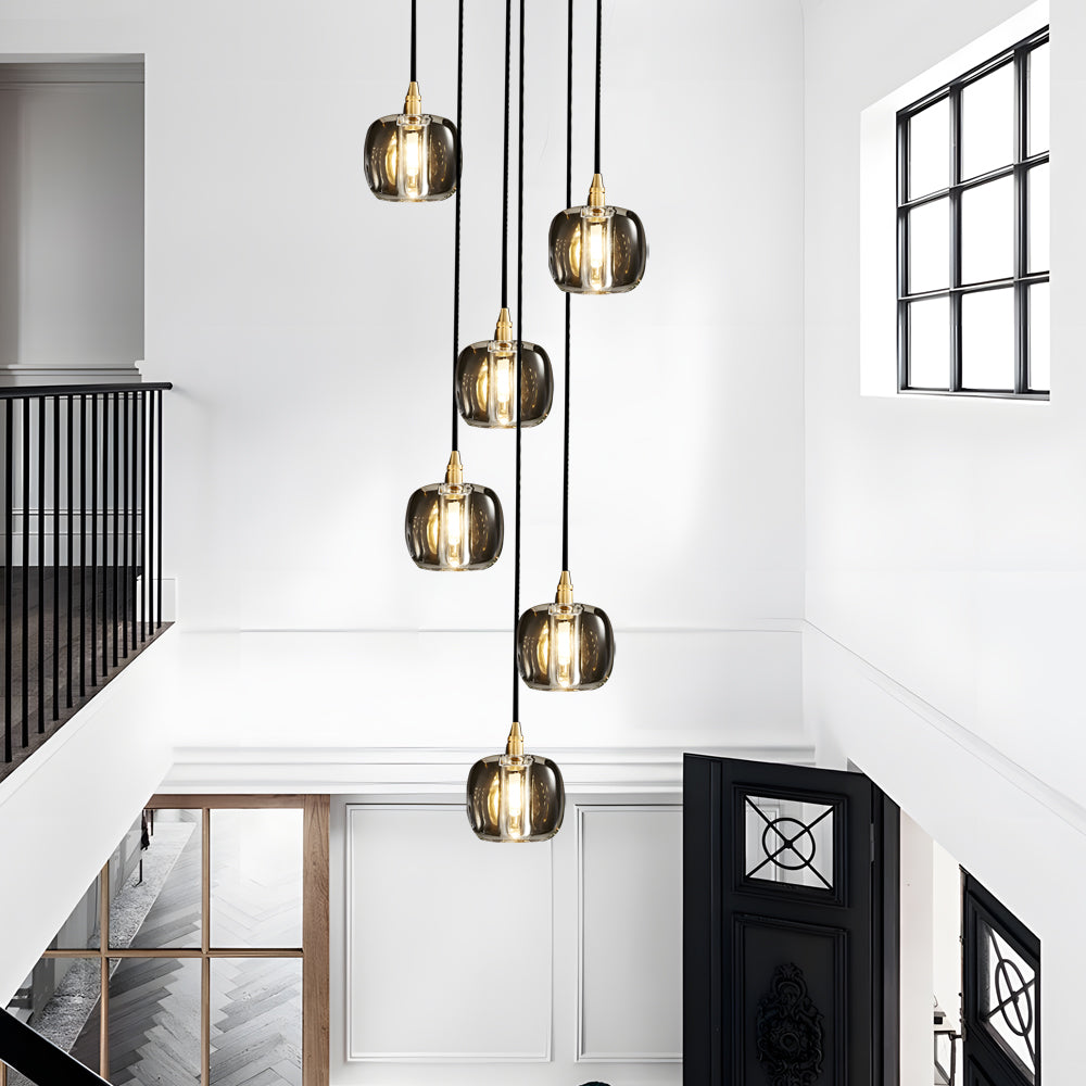 Staircase Crystal Chandelier Modern Copper Cube Ceiling Light