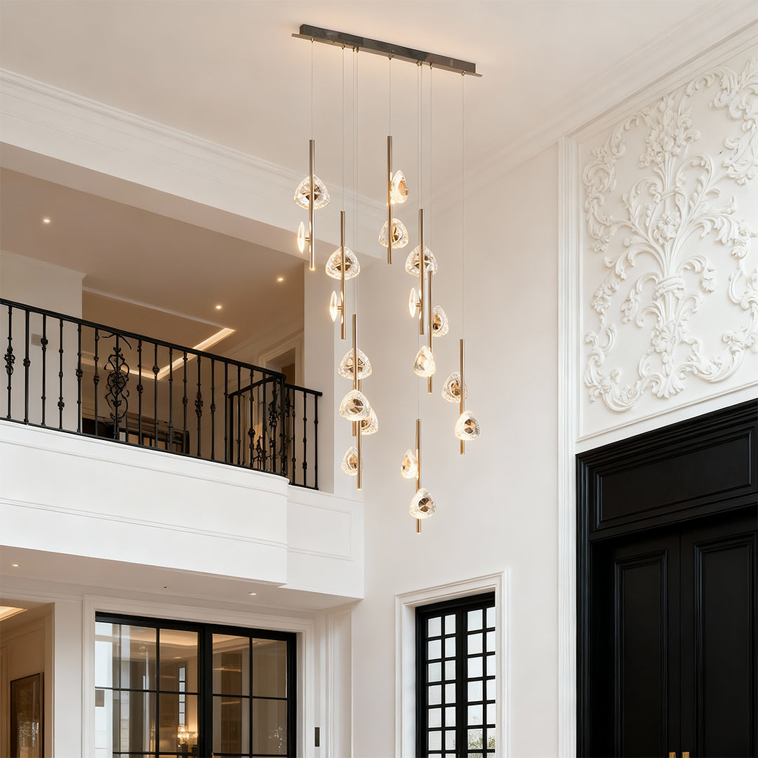 Staircase Crystal Chandelier Modern Aluminum Ceiling Light