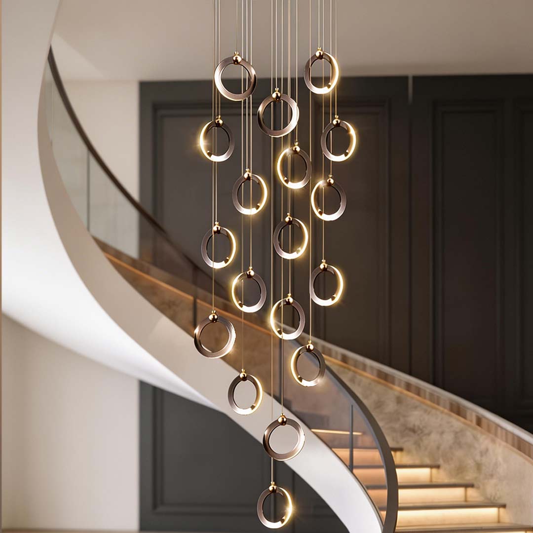 Staircase Lighting Chandelier LED Ring Cluster Rotating Ceiling Light
