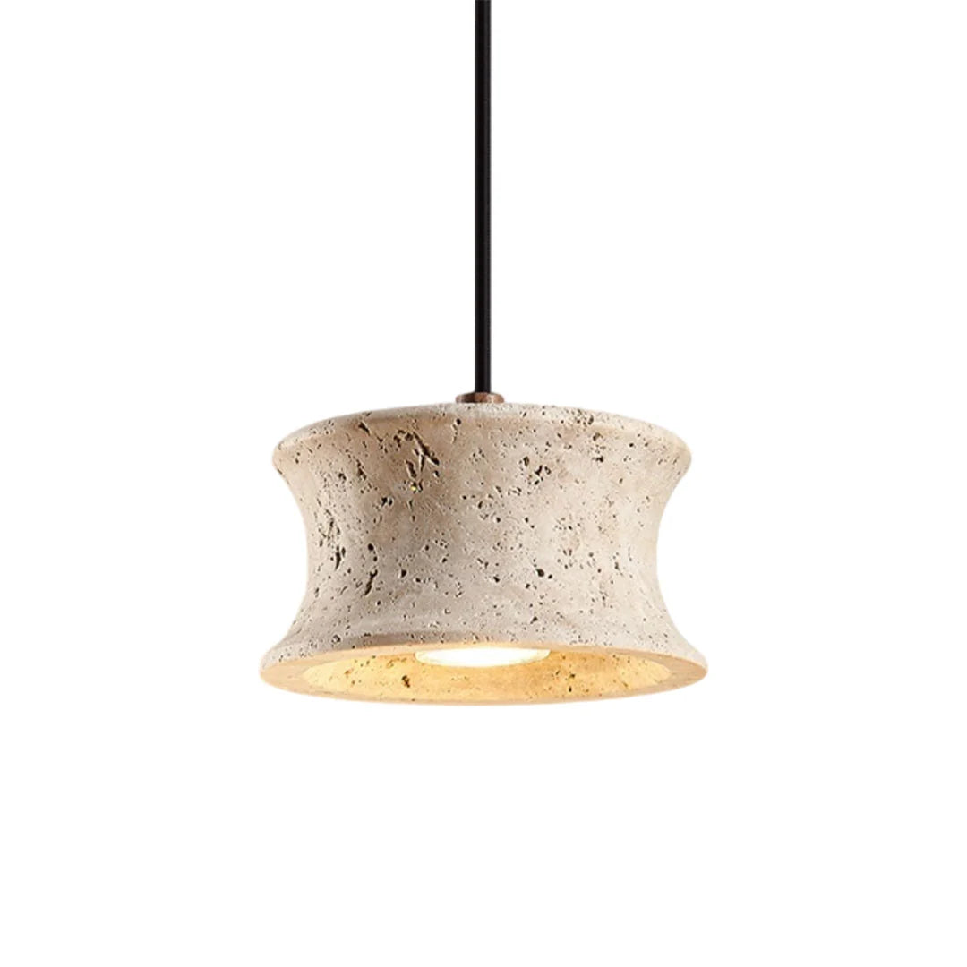 Drum Pendant Light Fixture French Wabi-Sabi Travertine Ceiling Light