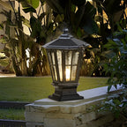 Stone Pillar Light Fixture Retro Pavilion-Style LED Light