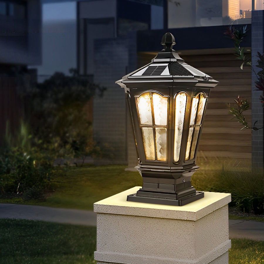 Stone Pillar Light Fixture Retro Pavilion-Style LED Light