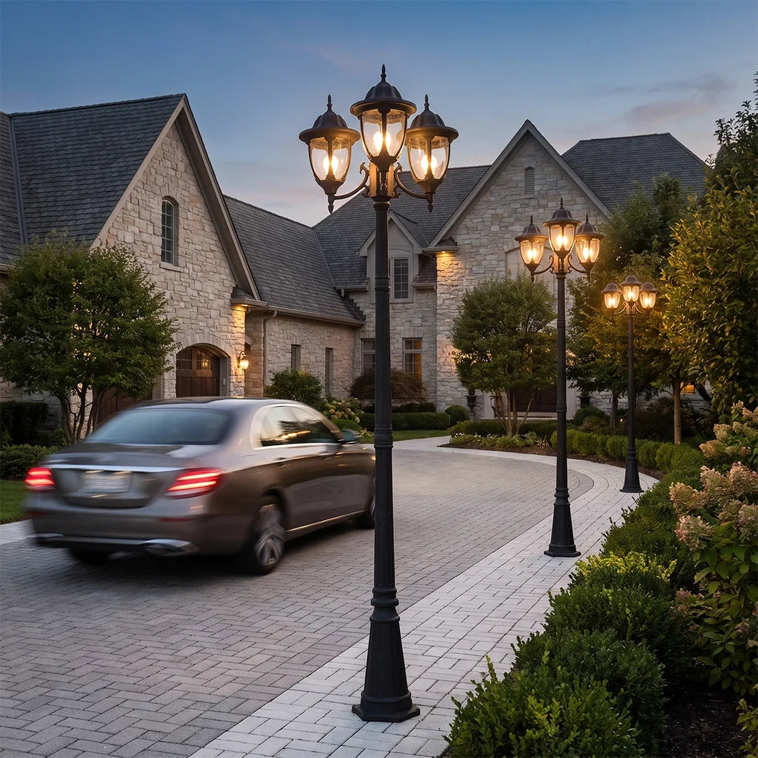 Street Lamp Post Lights Aluminum European-Style Three-Head Pole Light