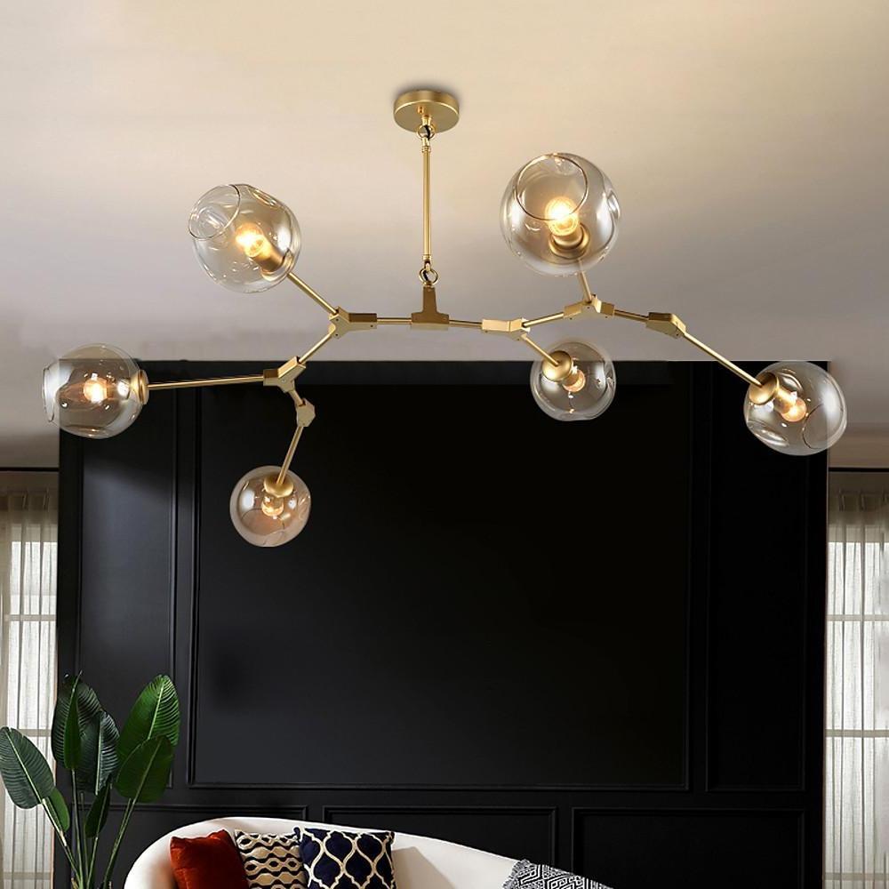 Nordic Contemporary Molecule Chandelier for Living Room Blown Glass Chandeliers 6 Bulbs
