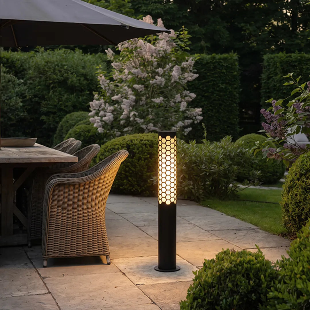 Solar Powered LED Bollard Lights Modern Honeycomb Outdoor Light