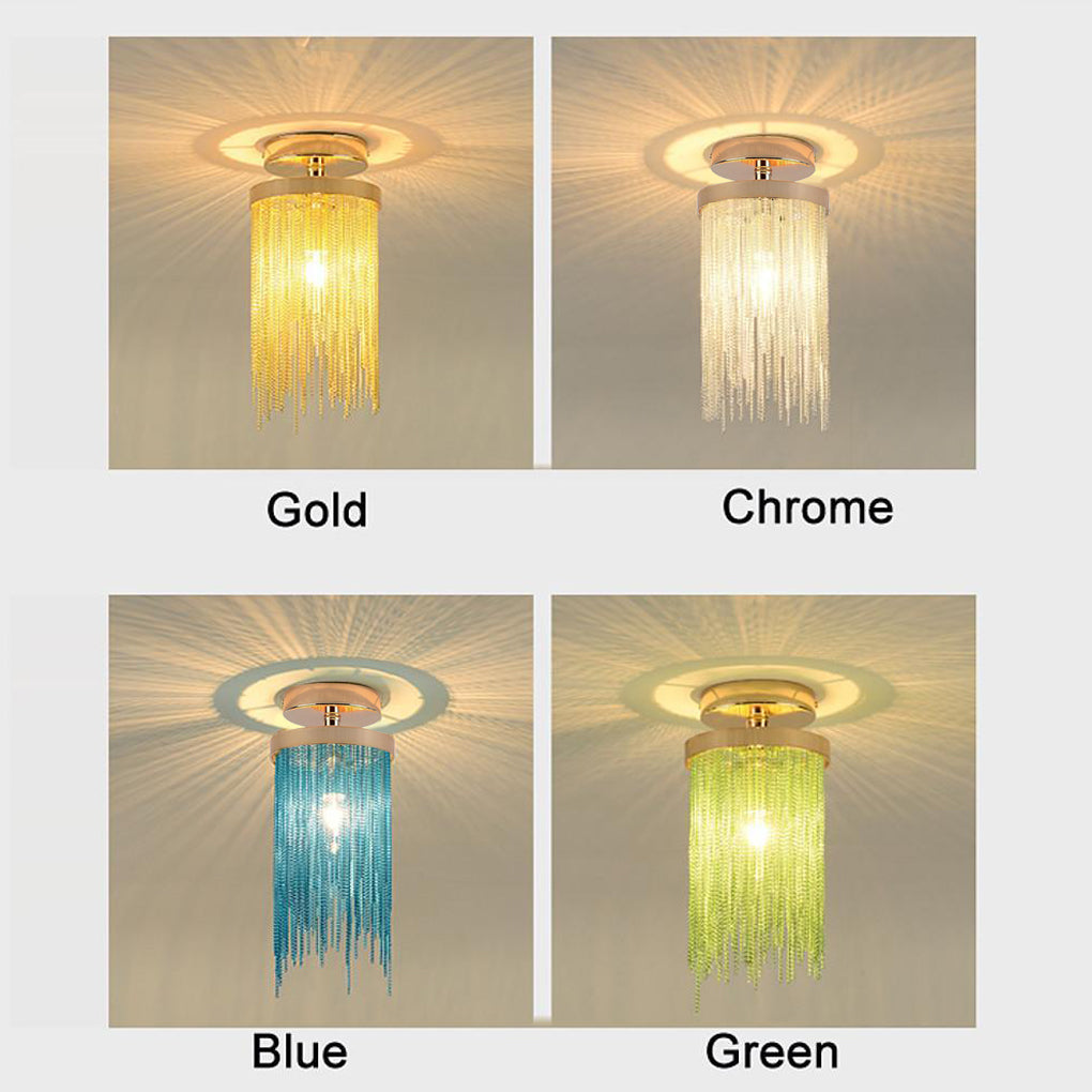 Metal LED Modern Farmhouse Semi Flush Mount Ceiling Light with Tassel Pendant Design