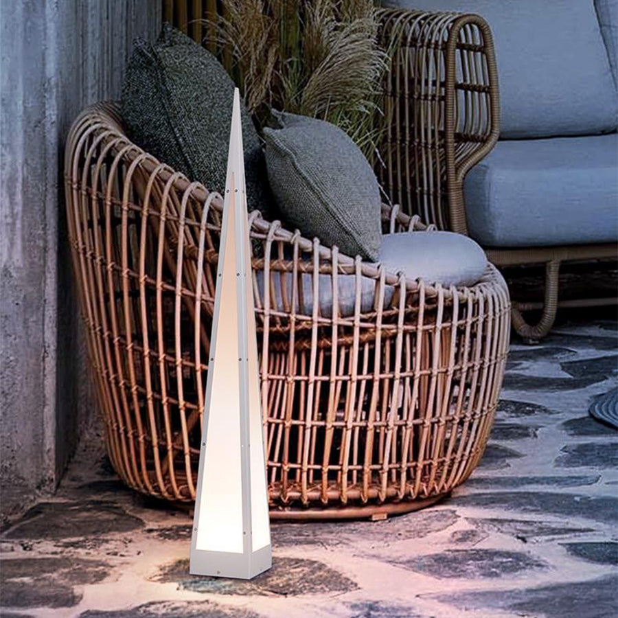 Stainless Steel Waterproof Geometric Floor Lamp with Pyramid Design