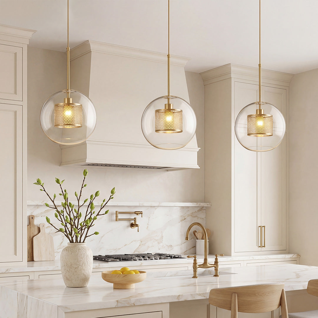 Minimalist Round Glass LED Industrial Pendant Light Kitchen Island Lighting
