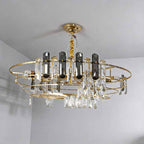 Round Drum Crystal Chandelier Modern Metal Ceiling Light