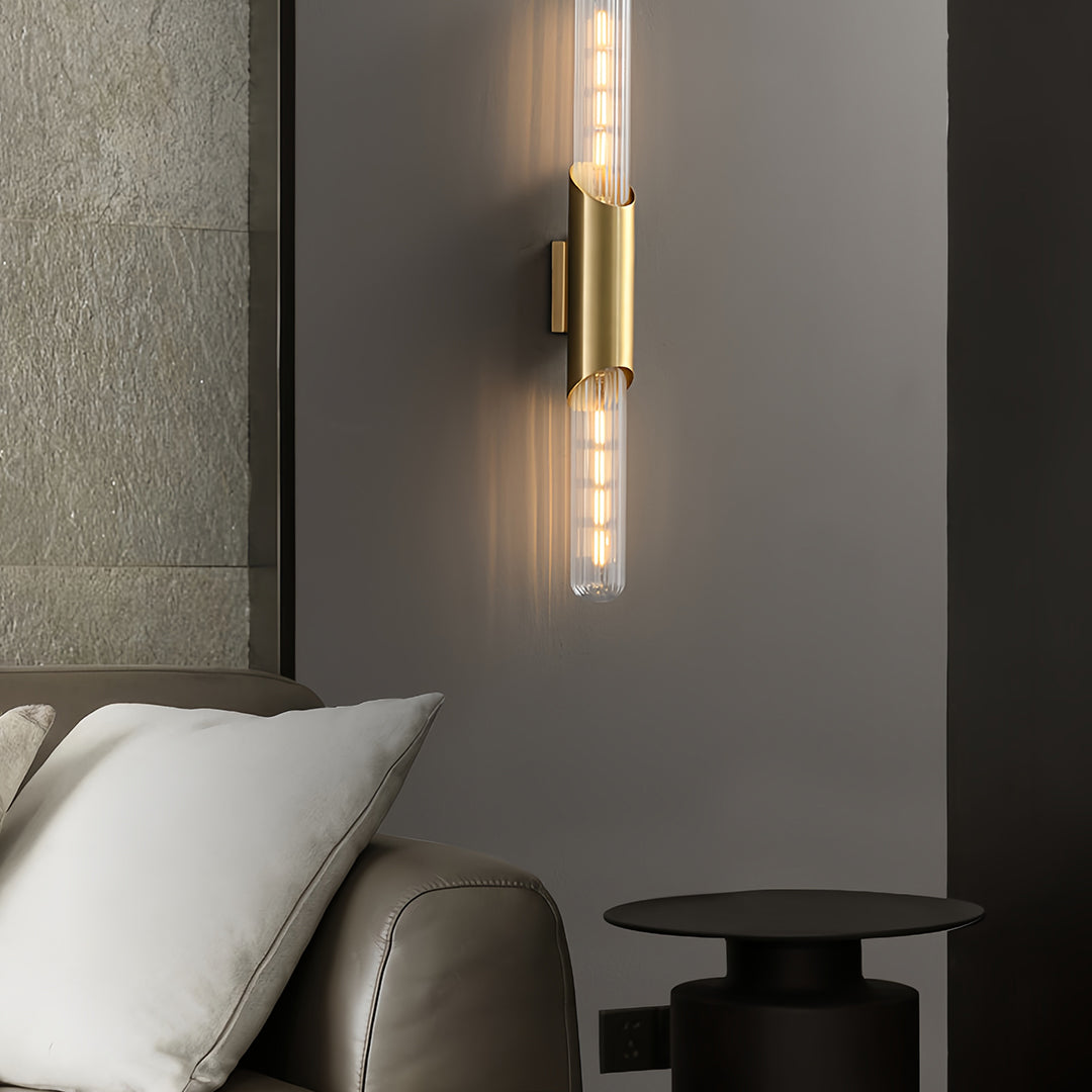 Up Down Wall Lights Full Brass Cylindrical Gold Finish Glass Light