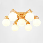 Nordic Style Wood LED Globe Flush Mount Ceiling Lighting