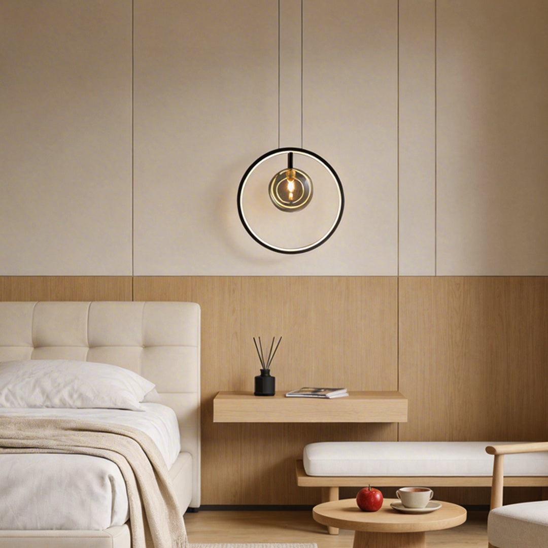 Vertical Ring Pendant Light Black Bubble Glass LED Light