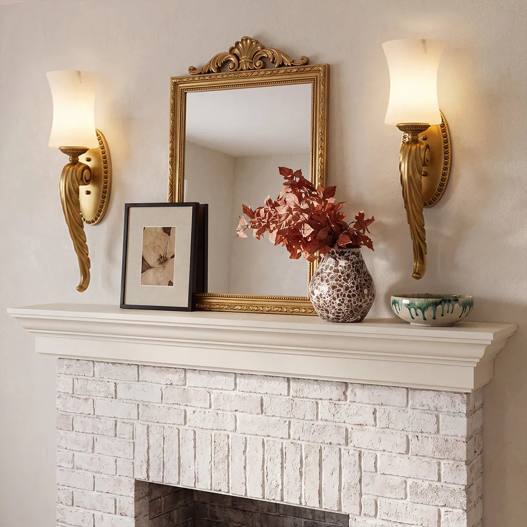 Vintage Brass Wall Sconces Ornate Arm Marble Light