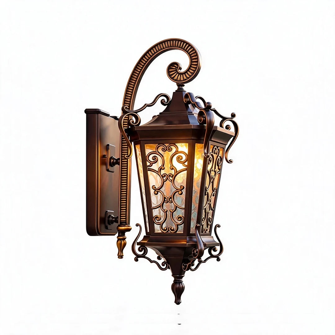 Vintage Outdoor Wall Light European Coffee-Gold Lantern