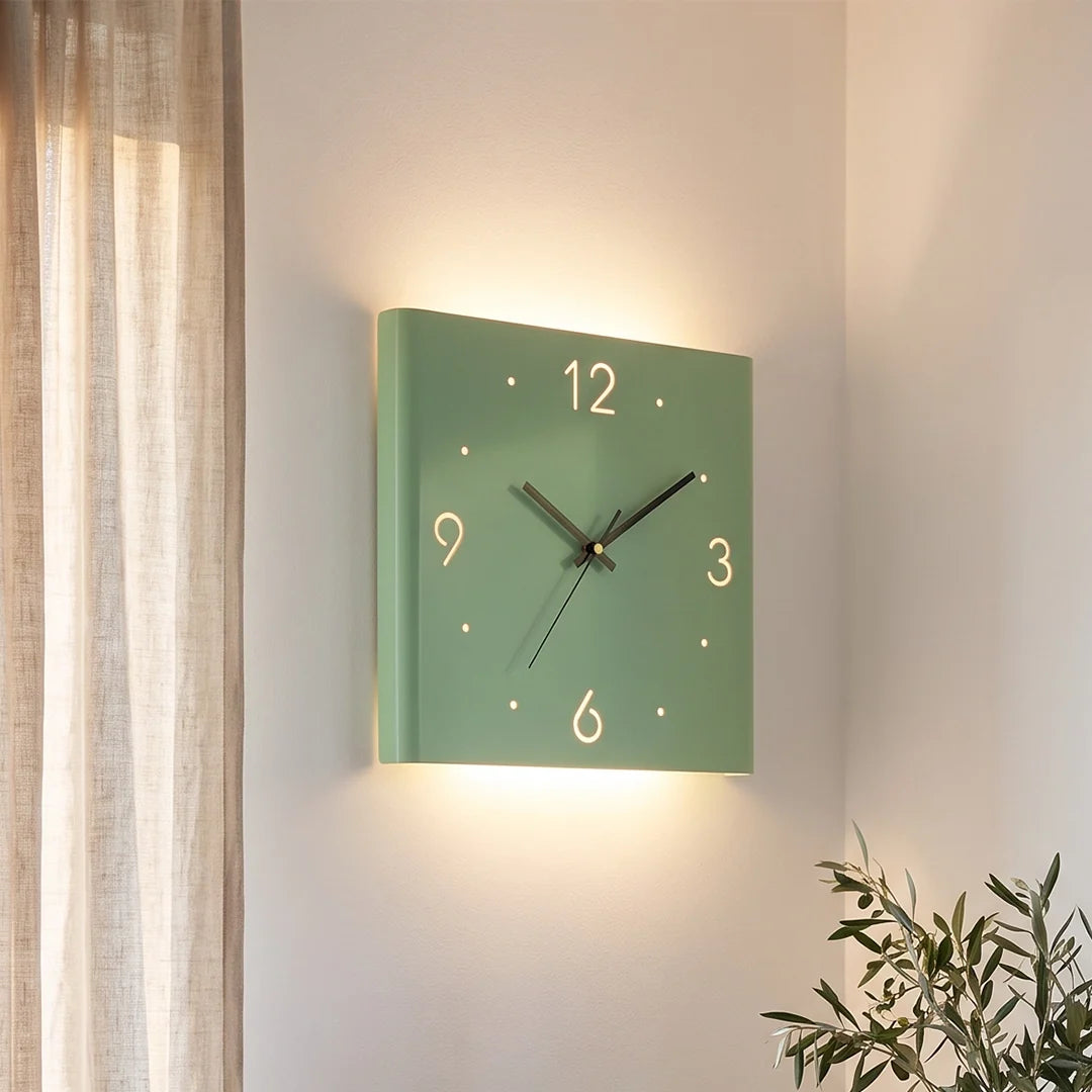 Wall Clock Lamp Modern Square Backlit Metal Light