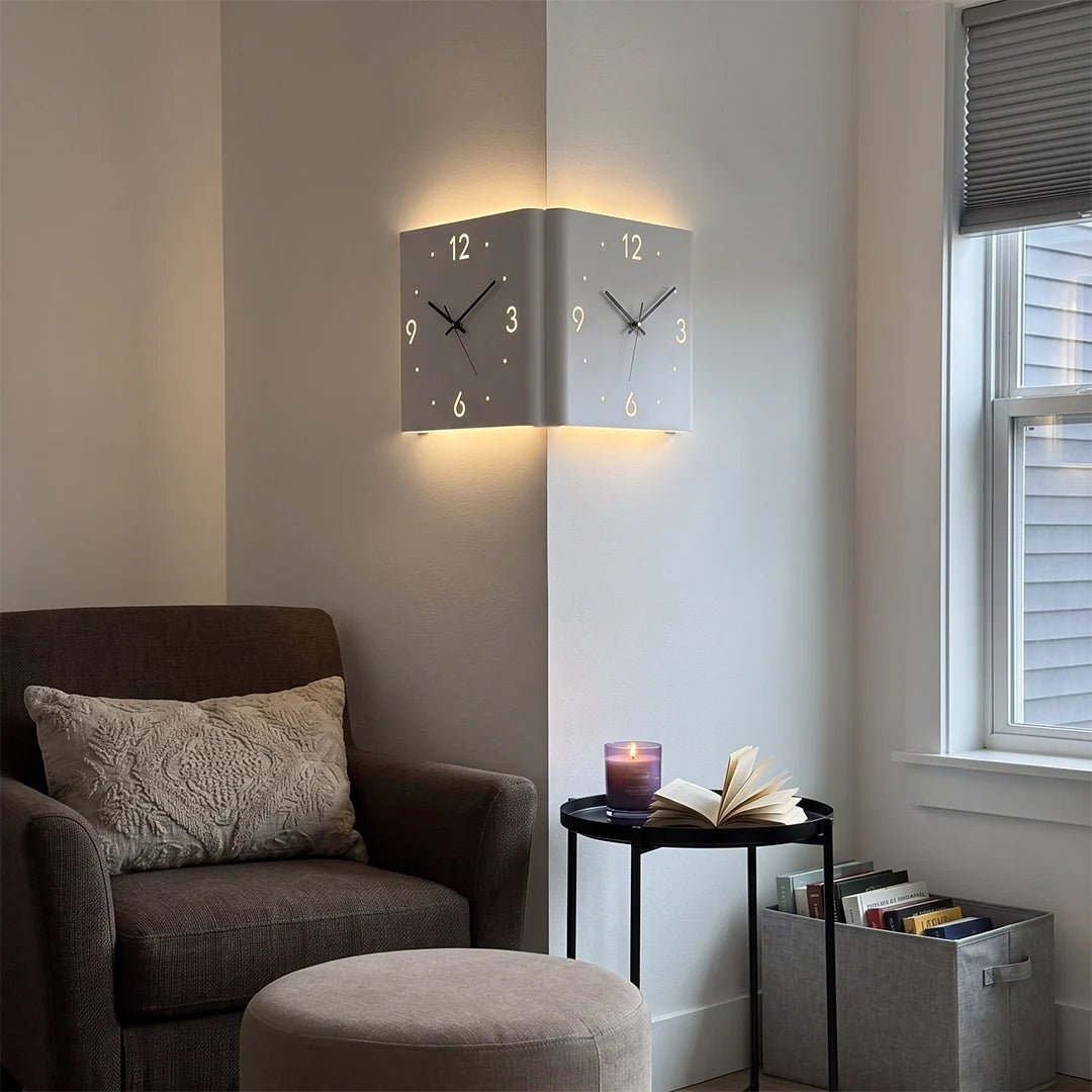 Wall Clock Lamp Modern Square Backlit Metal Light