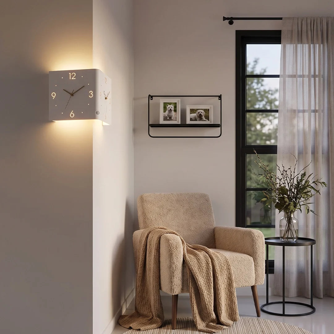 Wall Clock Lamp Modern Square Backlit Metal Light