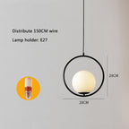 Opal Glass Ball Suspended with Circle Metal Gathering Pendant Light