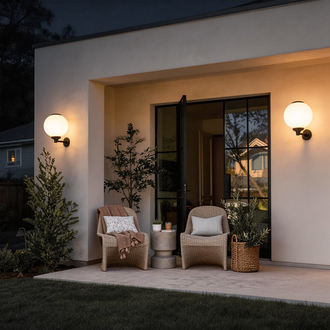 White Outdoor Globe Wall Sconce LED Modern Solar Light
