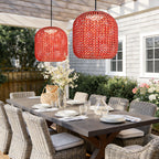 Woven Hanging Lantern Red Modern Waterproof Classic LED Light