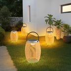 Woven Rattan Lanterns Portable LED Waterproof Solar Outdoor Light