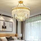 Nordic Style Round Gold Crystal Chandelier: 16” cord, Gold, Neutral Light