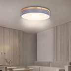 Circular Drum Flush Mount Light Metal Wood LED Ceiling Lights