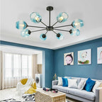 Blue Glass Sputnik Chandelier Metal See Glass Chandeliers with 8 LED Lights